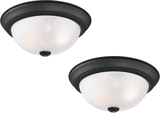 Design House, 2 Pack, 2-Light Indoor Dimmable Ceiling Light, Alabaster Glass Shade, Matte Black, 11.25 in W x 4.75 in H, Interior Lighting, Item 588251