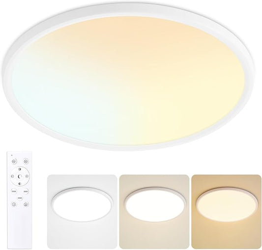 16 Inch Dimmable Ceiling Light Flush Mount 36W Remote Control LED Fixture 3600LM 3000K-6500K Adjustable Round Bright Lamp for Bedroom Kitchen Living Room Dining Bathroom White