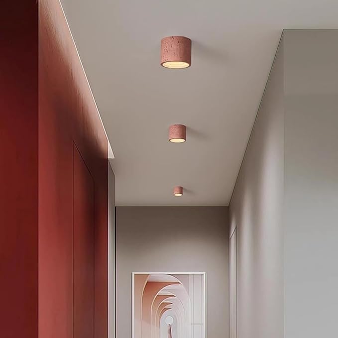 Modern Minimalist Concrete Ceiling Light Fixture Flush Mount LED Ceiling Lamp for Living Room, Bedroom, Hallway Wabi-Sabi Style Cement Cylinder Spotlight Warm White 3000K(Red Color,H-11cm)