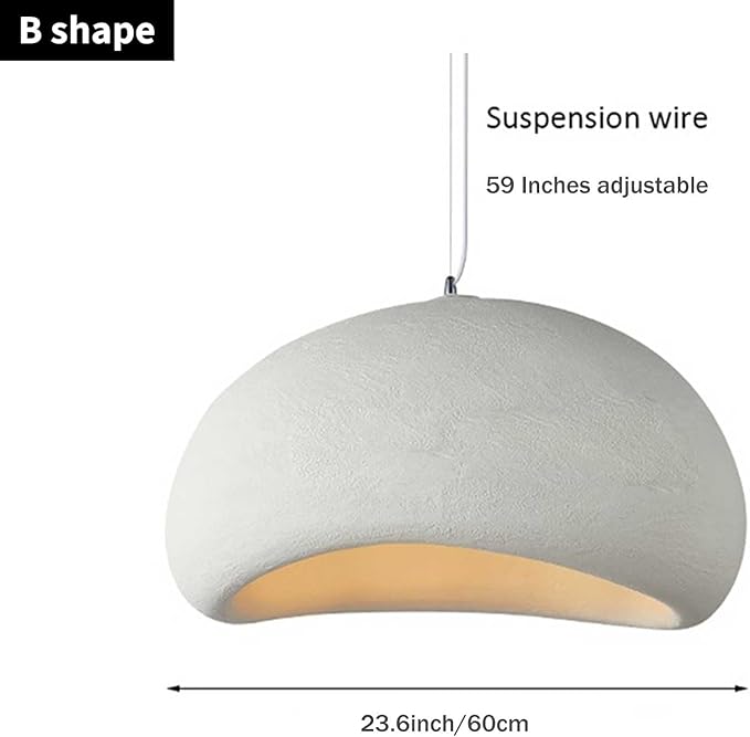 JAYMP 60cm Wabi Sabi Pendant Light for Dining Room Kitchen Island Hallway Restaurant Modern Hanging Lamp E26 Base Japanese Style Bird Nest Shape Lighting Fixture (Matte White,B Shape, 60cm/23.6in)