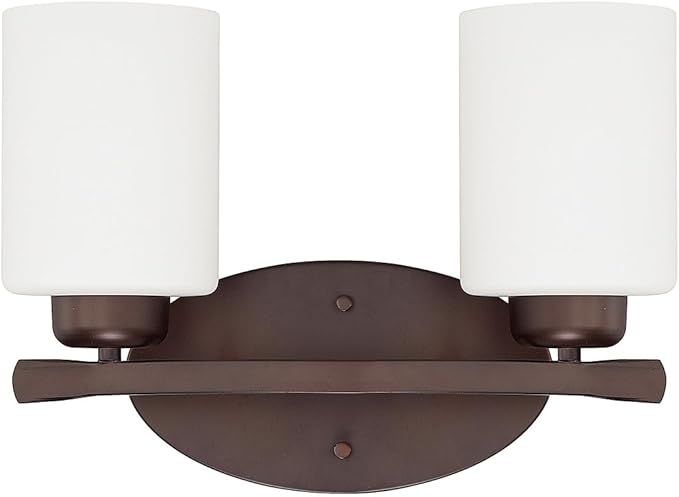HomePlace by Capital Lighting 115221BZ-338 Dixon Modern Soft White Glass Bathroom Vanity Wall Light, 2-Light 200 Total Watts, 9" H x 13" W, Bronze