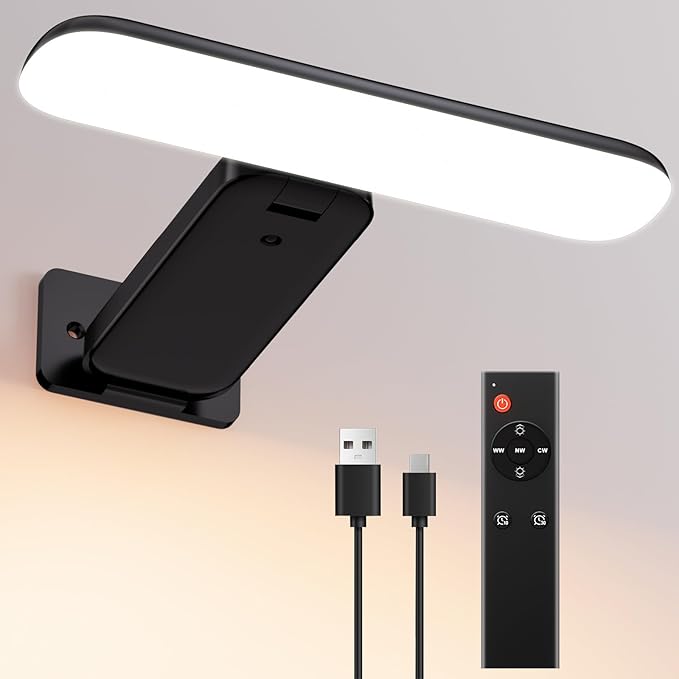 Picture Light, Rechargeable Picture Lights for Wall with Remote, 300 LM, Brightness Dimmable, Art Light for Poster, Artwork, Gallery, Display, Black(1p)