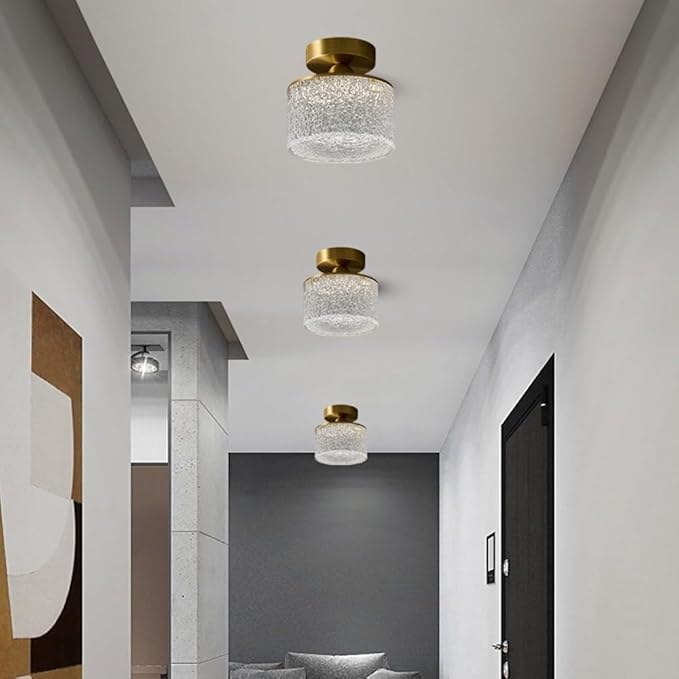 KISAD Nordic Bedroom Semi Flush Mount Ceiling Light Fixtures Modern Minimalist Hallway LED Close to Ceiling Lamp for Entryway Balcony(Clear,Cylindrical)