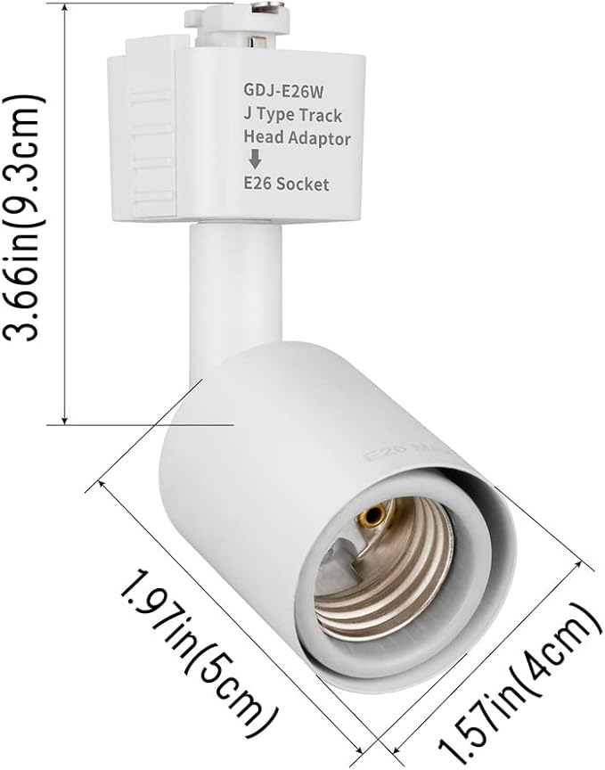 mirrea J Type Track Lighting Head to E26 Medium Screw Base Adapter Light Direction Adjustable Pack of 3 (White)