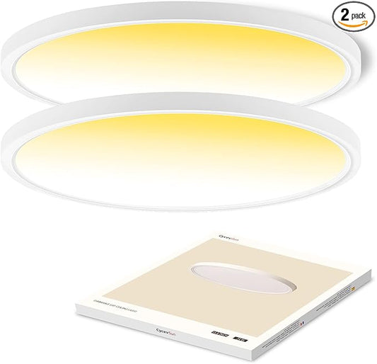 CycevSun 15.8 Inch Dimmable LED Ceiling Light Flush Mount, 3000K-4000K-5000K Selectable - 24W Super Bright 2400LM - Slim Large Round White Trim, 2 Pack