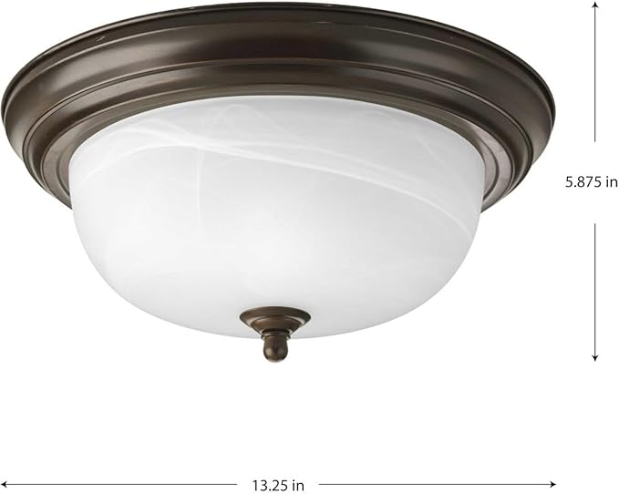 Progress Lighting 2-Light Ceiling Light, Flush Mount Ceiling Light Fixture for Interior Kitchen Lights, Hallway, Bedroom, Living Room, 13-1/4”, 5-7/8”, Antique Bronze, Alabaster Glass Shade