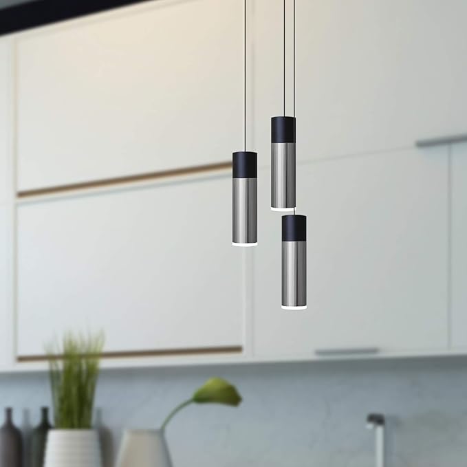 Vela 3 Mini Pendant Lighting Black-Nickel - LED Hanging Light Fixture for Kitchen Island, Bar, Foyer - Cluster Pendants - Dimmable, Adjustable Wire, Lamp Bulb Included