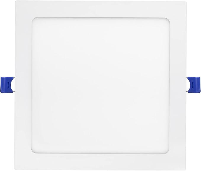 Maxxima 8 in. 5CCT Square Recessed LED Downlight, 1600 Lumens Slim Flat Panel Color Selectable 2700K/3000K/3500K/4000K/5000K, Dimmable, Canless IC Rated, White Trim, J-Box Included