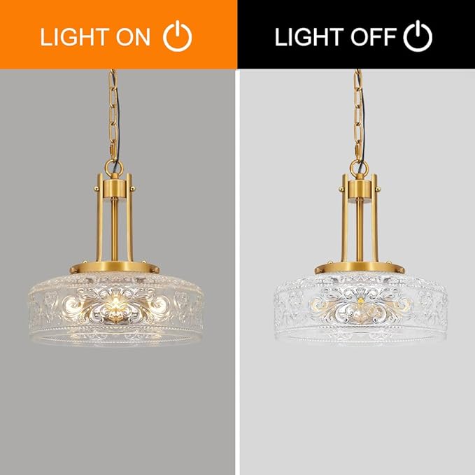 Vintage 3-Light Pendant Lights Kitchen Island, Gold Brushed Metal & Clear Glass Ceiling Pendant Light, Adjustable Antique Large Chandelier Light Fixture Over Table ,Bathroom, Breakfast, Hallway, E12*3