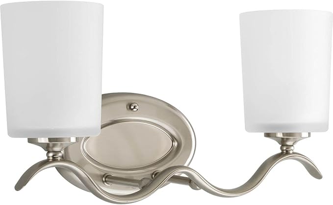 Progress Lighting P2019-09 Inspire Collection Etched Glass Traditional Bath Vanity Light, 2-Light, Brushed Nickel