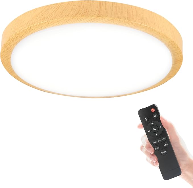 Modern Dimmable Wood Flush Mount Ceiling Light, 3500K-6500K 3CCT Round Close to Ceiling Lighting Fixtures, Minimalist LED Ceiling Lamp for Bedroom, Kitchen, Hallway, Laundry Room-8inch