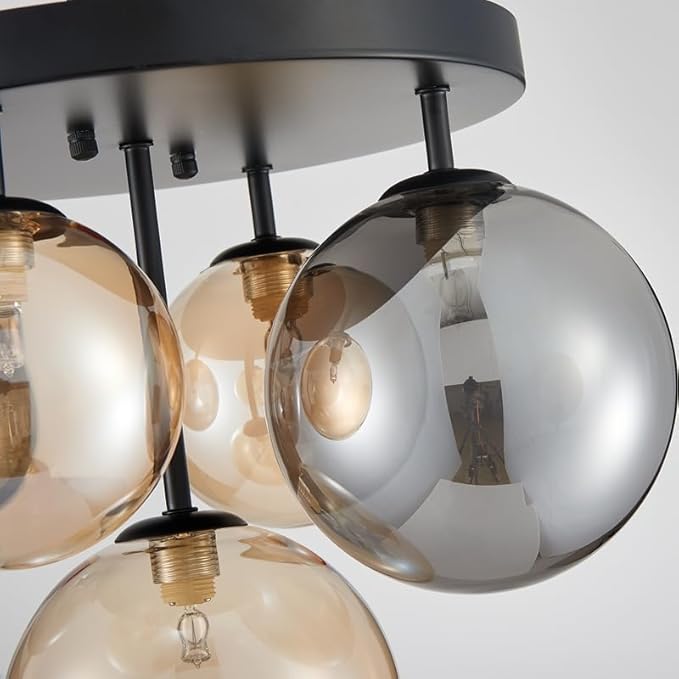 AGV LIGHTING Flush Mount Ceiling Light Fixture, Modern Bubble Glass Ceiling Light with Black Metal Frame, 5-Light G9 Base Black Ceiling Lamp for Bedroom Living Room Kitchen Dining Room