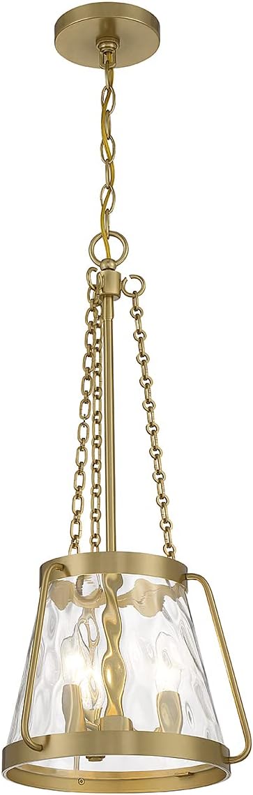 Savoy House 7-1803-3-322 Crawford Vintage Traditional Coastal Clear Water Glass Pendant, 3-Light 180 Total Watts, 26" H x 12" W, Warm Brass