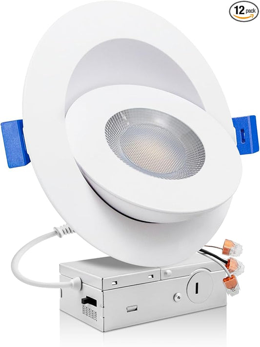 zouzai 6 inch 5CCT Gimbal Led Recessed Lights, 360°+90° Adjustable Directional Recessed Lighting, 2700K/3000K/3500K/4000K/5000K Dimmable Retrofit Eyeball Can Lights with Jbox, ETL(White, 1 Pack)