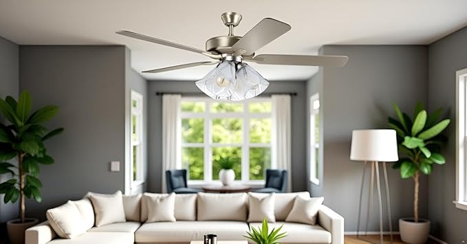 Aspen Creative 22016-3, Four-Light Ceiling Fan Light Kit with Pull Chain, Brushed Nickel Finish with Frosted and Clear Glass Shades, 14" Diameter x 7-3/8" Height