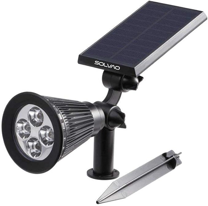SOLVAO Solar Spotlight | 200 Lumen Ultra Bright | Waterproof, Adjustable 270° | Flag Pole, Outdoor, Landscape, Yard, Driveway | Auto On/Off | No Wiring Required
