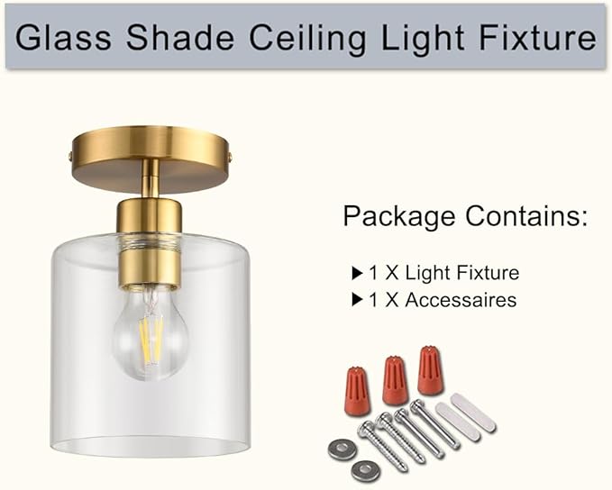 Modern Brass Semi Flush Mount Light Fixture for Entryway & Hallway, Gold Finish
