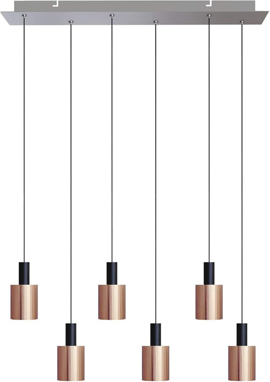 Virgo 6 Mini Pendant Lighting Black-Copper - LED Hanging Light Fixture for Kitchen Island, Bar, Foyer - Cluster Pendants - Dimmable, Adjustable Wire, Lamp Bulb Included