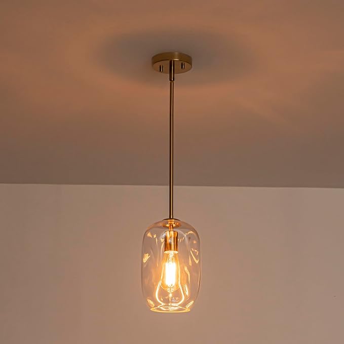 GoYeel Pendant Lights - Brushed Gold Glass Hanging Lamp 2 Pack, Modern Handblown Organic from Glass Pendant Lights Kitchen Island