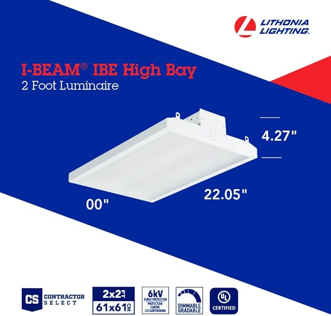 Lithonia Lighting I-BEAM LED High Bay Light, Ceiling Lighting Fixture, 12,000 Lumens, 4000K Cool White, Dimmable LED Shop Lights for Warehouse, Garage, Work Light, MVOLT 120-277V (IBE 12LM MVOLT 40K)