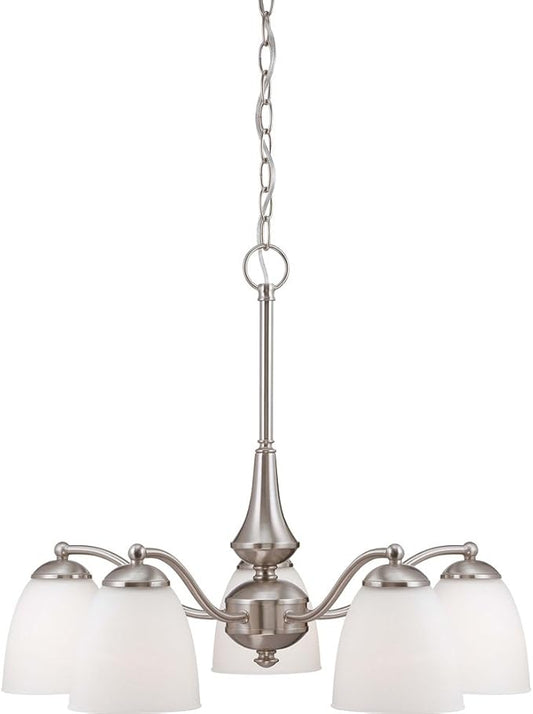 Nuvo Lighting 60/5043 Patton Five Light Chandelier-Arms Down 60 Watt A19 Max. Frosted Glass Brushed Nickel Fixture
