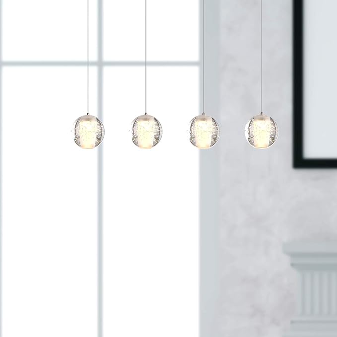 Venus 4 Mini Pendant Glass Ball Lighting Nickel - LED Hanging Light Fixture for Kitchen Island, Bar, Foyer - Cluster Pendants - Dimmable, Adjustable Wire, Lamp Bulb Included