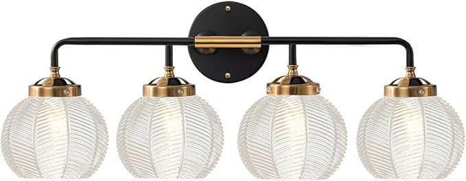 Bathroom Light fixtures 4-Lights Vanity Lights Over Mirror Mid Century Modern Wall Sconce Light with Clear Glass Globe Shade Vintage Black Gold Bath Wall Lamp for Living Room Cabinet