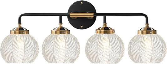 Bathroom Light fixtures 4-Lights Vanity Lights Over Mirror Mid Century Modern Wall Sconce Light with Clear Glass Globe Shade Vintage Black Gold Bath Wall Lamp for Living Room Cabinet