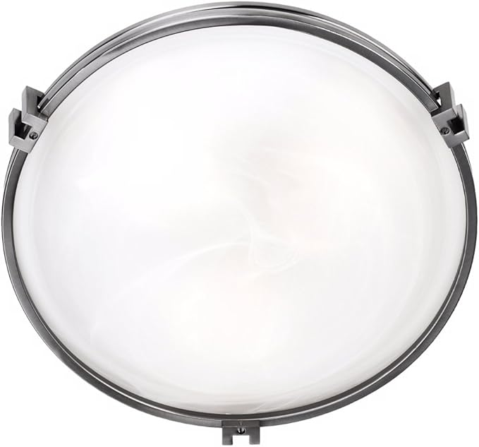 Possini Euro Design Modern Ceiling Light Flush Mount Fixture 16 3/4" Wide Brushed Nickel Silver Metal Marbleized Glass Shade for Bedroom Kitchen Living Room Family Hallway Bathroom House Dining