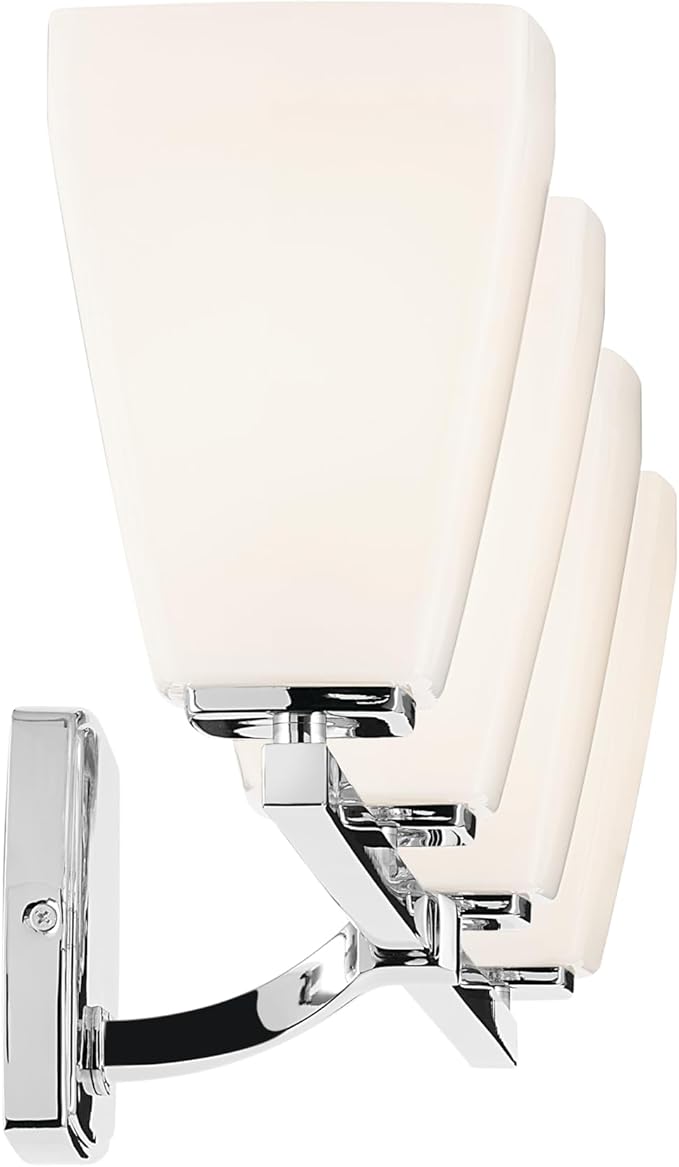 Kichler Marant 4-Light Bathroom Vanity Light Fixture with Opal Glass, Modern Chrome Wall Mount Over Mirror for Powder Room (33.25 in x 9.5 in x 6.75 in), 55217CH