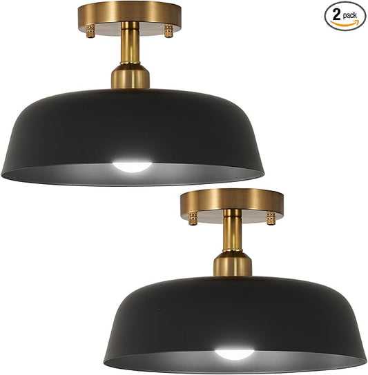 Modern Semi Flush Mount Ceiling Light, 2-Packs Matte Black and Gold Hallway Ceiling Light Fixtures,Mid Century Ceiling Lamp for Kitchen Hallway Entryway Bedroom Laundry Room(2 Packs)