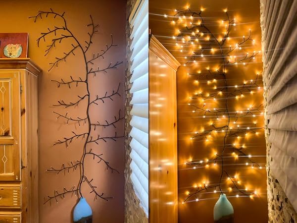 GOESWELL Smart Vine Light for Room Decor: 7.5ft 144 LEDs Music Timer Dimmable Fairy Tree Lights with Remote & App Control-Led Tree Branch Lights for Wall Mantel Corner Centerpieces Chritmas Halloween