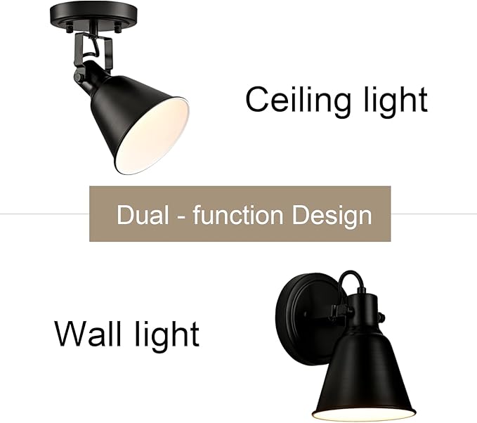 DIRYZON EUL 1-Light Adjustable Industrial Ceiling Spot Light with Adjustable Head, Matte Black Semi Flush Mount Fixture for Indoor Bedroom, Hallway, Kitchen Lighting
