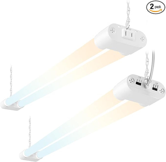 hykolity LED Shop Lights 4FT, 3CCT Selectable 4000K/5000K/6500K,Adjustable 25W/34W/42W, 5500LM Linkable Shop Lights for Garage, Ceiling or Hanging Mount, 2 Pack