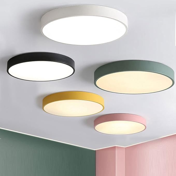 Ceiling Light Minimalist Round LED Flush Mount Ceiling Light Color Macaron Ultra-Thin 1.9 Inch Flat Lamp Three-Tone Light Panel Modern Ceiling Lighting for The Bedroom Corridor Kitchen
