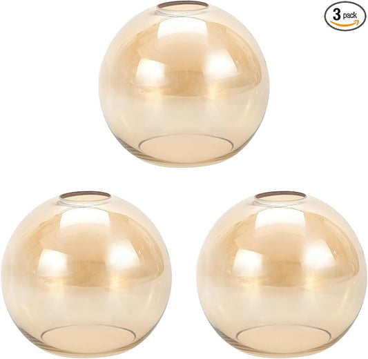 3 Pack Amber Glass Shade Replacements, Globe Glass Lamp Shade Covers for Light Fixtures, 1.65 In Fitter 5.1 In Height 5.9 In Diameter Globes Lampshades for Wall Sconces Chandelier Pendant Lights