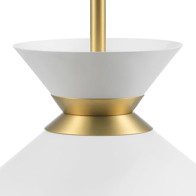 GLOBE Electric 1-Light Pendant Light, Matte Brass Finish, White Tapered Metal Shade with Ring Detail, Adjustable Rods, Dimmable, E26 Base, 67000197