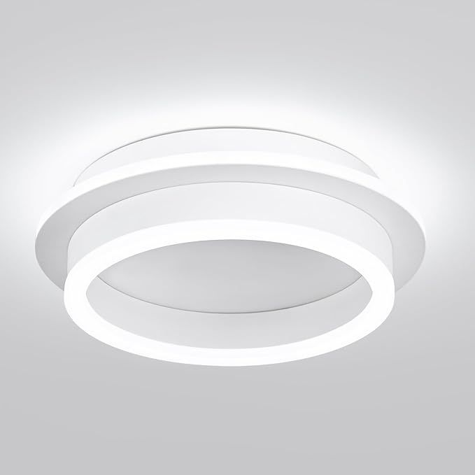 CANEOE Round Modern Led Ceiling Light Fixture, 24W LED Flush Mount Ceiling Lamp, Black Small Hallway Ceiling Light for Dining Room Bedroom Kitchen Bathroom Entryway Lighting Fixtures (White)