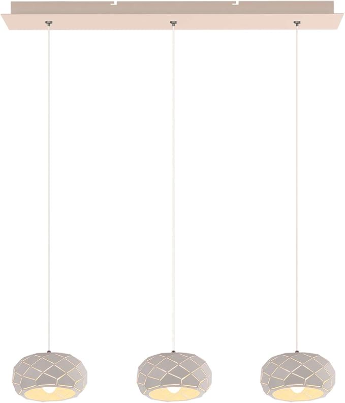 Crust 3 Mini Pendant Lighting White - LED Hanging Light Fixture for Kitchen Island, Bar, Foyer - Cluster Pendants - Dimmable, Adjustable Wire, Lamp Bulb Included
