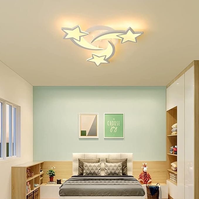 Becailyer Modern LED Ceiling Light, 45W 3-Head Star Shape Flush Mount Ceiling Lamp, Dimmable Remote Control Close to Ceiling Light Fixtures for Bedroom Dining Room Hallway Asile, White