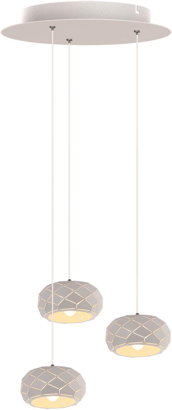 Crust 3 Mini Pendant Lighting White - LED Hanging Light Fixture for Kitchen Island, Bar, Foyer - Cluster Pendants - Dimmable, Adjustable Wire, Lamp Bulb Included