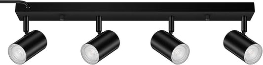BoostArea Plug in Track Lighting, LED Track Light Kit, Black 4-Light Track Lights for Kitchen, 15 FT Cord,4 Way Ceiling Spotlight, Rotatable Wall Mount Light Head for Bedroom Hallway Living Room