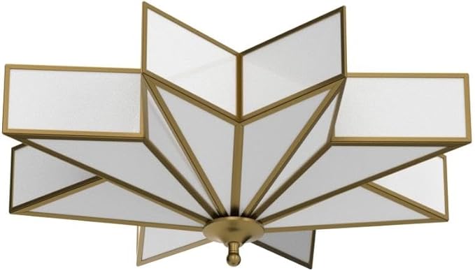 Star Glass Ceiling Light with Ceramic Light Socket Brass Flush Mount Ceiling Light Fixture with Frosted Glass Shade Mid Century Moravian Star Light for Bedroom Foyer Living Room (19.7")