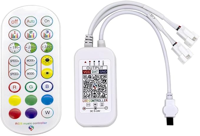 WS2812B WS2811 WS2813 WS2815 1903 16703 LED Strip Controller for LED Module Pixel Strip Light, 3pin JST Connector 1To 2 Bluetooth/Music APP/3Key Remote Control(5-24v) (DC 1 to 2)