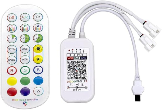 WS2812B WS2811 WS2813 WS2815 1903 16703 LED Strip Controller for LED Module Pixel Strip Light, 3pin JST Connector 1To 2 Bluetooth/Music APP/3Key Remote Control(5-24v) (DC 1 to 2)