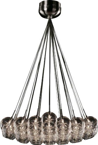 ET2 E20112-24 Starburst Unique Mini Clear Glass Globe Pendant Ceiling Lighting, 37-Light Xenon 370 Watts, 53" H x 33" W, Satin Nickel and Polished Chrome