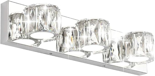 Aipsun 3 Lights Crystal Vanity Lights Over Mirror Modern LED Vanity Lights for Bathroom Vanity Lighting Fixtures(White Lights)