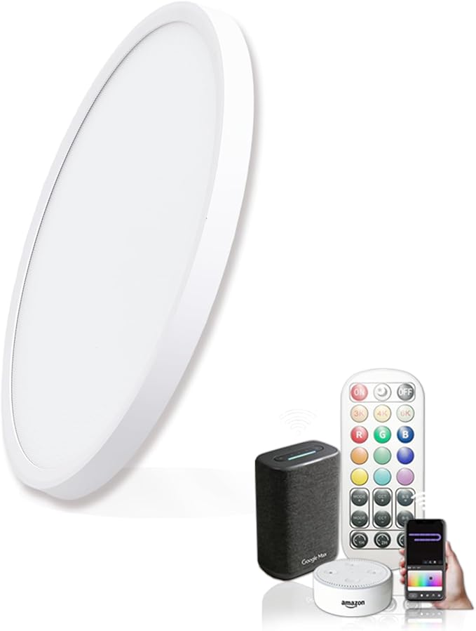 Led Ceiling Light 12 Inch - Flush Mount Ceiling Light for Bedroom Living Room, RGB Rear Color, White, 1-Pack