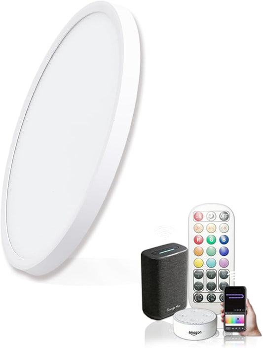 Led Ceiling Light 12 Inch - Flush Mount Ceiling Light for Bedroom Living Room, RGB Rear Color, White, 1-Pack