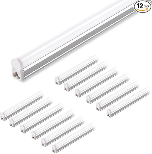 Barrina 12 Pack T5 LED Shop Light 4FT, 4000K Cool White,2200lm, 20W, Utility Linkable Lights, Ceiling and Under Cabinet Light, ETL Listed, ON/Off Switch for Workshop